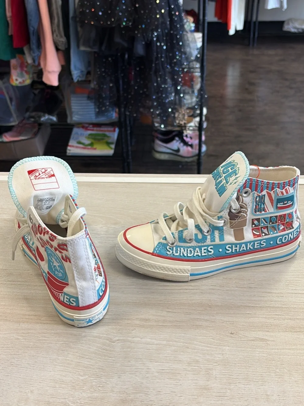 Converse Kids High-Top Sneakers in Cream, Blue & Red - Ice Cream Motif